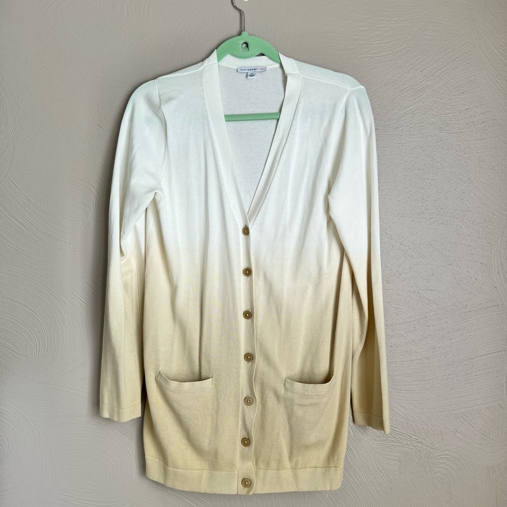 Isaac Mizrahi Cream/Sand Dip Dye Ombré Cardigan